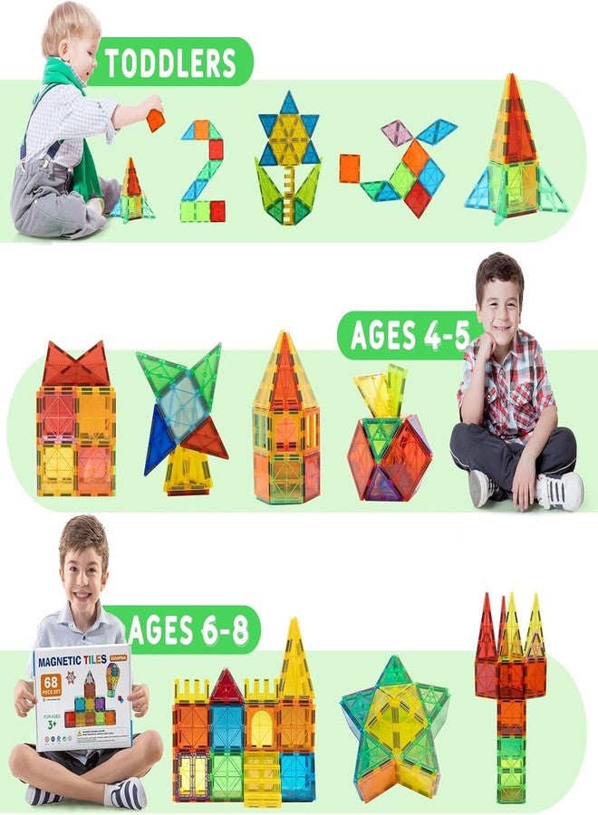 EchoPlan Magnetic Tiles, 130PCS Magnetic Blocks with 2 Cars, Magnet Tiles 3D Clear Building Blocks Set, STEM Sensory Educational Toys Gift for Toddlers Kids Boys 3 4 5 6 7 8 9+ Year Old - Image 5